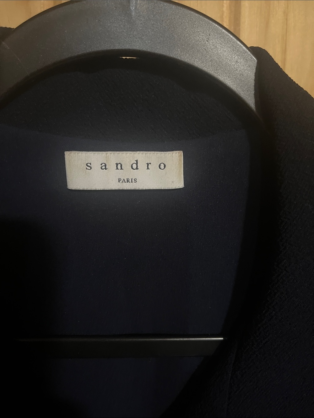 Sandro Alberta Layered Cardigan Navy Dress with White Trim and Gold Buttons - Picture 2 of 4
